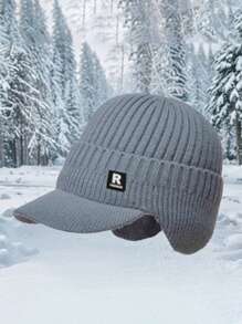 1pc Winter Knit Beanie Hat, Korean Style Men's Warm Ear Protection Visor Baseball Cap Fall Outfit - A - View 11