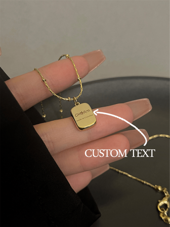 1pc Personalized 14K Gold Jewelry Gold Stainless Steel Necklace - Custom Engraved Pendant, Simple Design For Daily Wear, Ideal Gift For Couples/Women, Customizable With Name/Date/Special Message,Customized Fashion Word Necklaces,Street Casual Chic,New Year Glamour