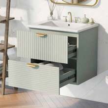 Modern 24-Inch Wall-Mounted Bathroom Vanity With 2 Drawers, Green - Ideal For Small Bathrooms,Victory Store