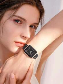 Dây đeo khắc hoa, 41mm 40mm 44mm 45mm 42mm 38mm 49mm 46mm dành cho nữ, họa tiết hoa đáng yêu, dây đeo thể thao bằng silicon mềm, phù hợp với Series 11 10 Se 9 8 7 6 5 4 3 Ultra, thiết kế hoa thời trang - Màu đen với hoa màu hồng - Xem 4