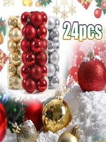24 piezas/Caja Bolas de Navidad Mini de 4 cm/2.9 cm, Adornos colgantes a prueba de roturas para Navidad, cumpleaños, San Valentín, fiesta de bodas, hogar, oficina, exterior, árbol de Navidad, crear ambiente navideño, regalo de Navidad