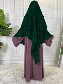 1pc Women Solid Color 3-Layer Hijab, Loose Prayer Headscarf, Comfortable Islamic Veil Suitable For Robe Outfit, Versatile For Daily Wear - Three-layer Headscarf - View 6