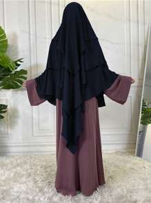 1pc Women Solid Color 3-Layer Hijab, Loose Prayer Headscarf, Comfortable Islamic Veil Suitable For Robe Outfit, Versatile For Daily Wear - Three-layer Headscarf - View 5