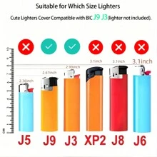 3 piezas/set, funda novedosa para encendedor, soporte único para encendedores, material de PVC, funda linda compatible para encendedores BIC J9 J3, gran regalo para hombres