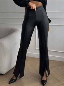 Dames PU leren slim fit flared broek, casual workout leggings