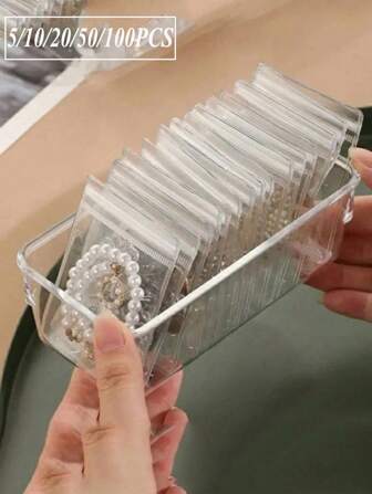 5/10/15/20/50/100 件透明珠宝收纳袋拉链封口防尘袋，自锁 PVC 可重复密封袋，家用小型防尘珠宝袋，防氧化珠宝拉链袋塑料袋用于包装珠宝戒指和耳环便携式透明珠宝收纳袋保护和整理您的珠宝耳机和小物件旅行必需品化妆包化妆包化妆品收纳盒化妆品收纳盒化妆品收纳袋化妆包