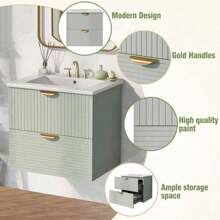 Modern 24-Inch Wall-Mounted Bathroom Vanity With 2 Drawers, Green - Ideal For Small Bathrooms,Victory Store