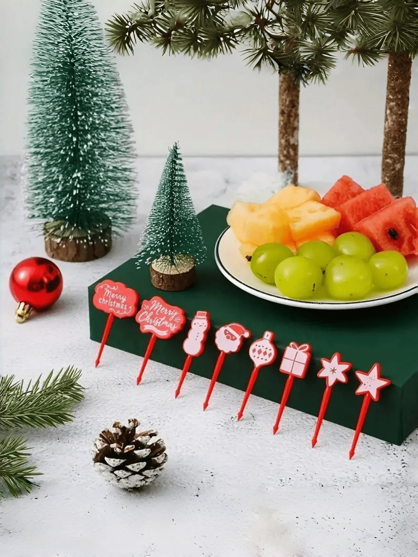 8 件水果叉、圣诞礼物派对水果串、创意图案蛋糕装饰、可重复使用的塑料餐桌装饰、节日派对用品、圣诞礼物、蛋糕甜点餐具、家居装饰、厨房和餐厅配件、节日用品、烘焙必需品、日常必需品 - 彩色 - 查看 1