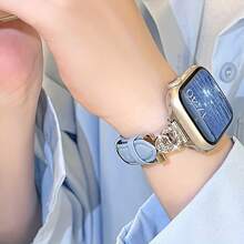 Creative Ocean Heart-Shaped Splicing Strap Design, Compatible With Apple Watch 9/8/7/6/5/4/3/2/S/Uitra High-End Leather Double Heart Strap, Adjustable Size 38/40/41/42/44/45/49mm, Fashionable Upgrade Leather Replacement Strap, Wristband