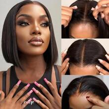 200 Density Short Bob 13x4 HD Lace Frontal Human Hair Wigs Bone Straight 13x4 Transparent Lace Front Human Hair Wig Pre Plucked - Natural Black - View 7