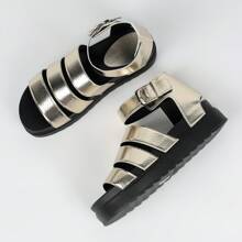 READY SALTED New Women's Sandals Buckle Casual Beach Shoes Thick Soles Large Size Flat Open Toe Travel Sandals - Gold - View 2