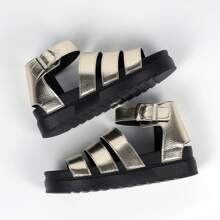 READY SALTED New Women's Sandals Buckle Casual Beach Shoes Thick Soles Large Size Flat Open Toe Travel Sandals - Gold - View 4