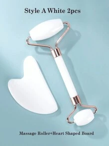 Facial Beauty Massage Tool Set, With Roller Massager And Scraping Gua Plate, For Body And Back, Pink/White Optional