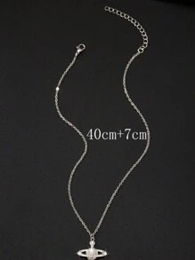 1 pieza Collar con colgante con forma de Tierra simple totalmente cubierto de strass - collar de semana - Ver 4