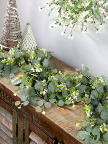 1 件，70.86 英寸/5.9 英尺桉树花环，带干果，人造假花绿叶花环藤蔓，适用于装饰、礼物、装饰、中心装饰、壁挂、房间装饰、婚礼、活动舞台、家居装饰、情人节、礼物 - 軍綠色 - 查看 4