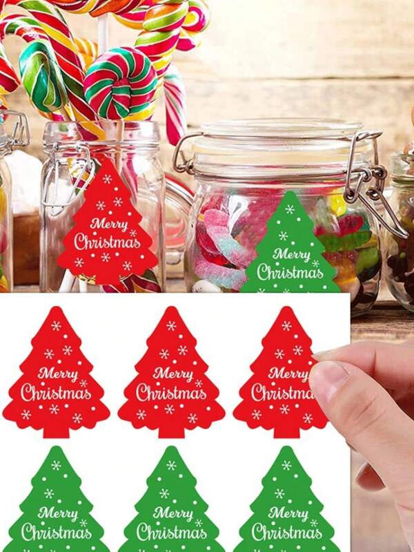 60Pcs Christmas Envelope Seal Stickers 2.2inch Christmas Tree Labels Merry Christmas Stickers For Gift Invitation Greeting Card Envelopes Christmas Tags Xmas Holiday Stickers Christmas Party Favors