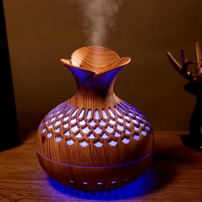 1 pieza Humidificador mini con forma de flor, humidificador con luz nocturna, humidificador de grano de madera con flor hueca multicolor, luz LED de 7 colores, dormitorio, hogar, oficina, humidificador de aire mini portátil silencioso alimentado por USB, regalo para el hogar
