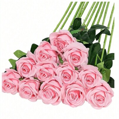 1pc/5pcs/10pcs/12pcs/20pcs Pink Valentine's Day Wedding Decorations Artificial Rose Silk Flowers Realistic Long Stem Rose Bouquet For Home Wedding Decorations Party