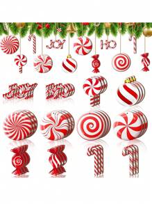 12 件圣诞木制挂饰，逼真的糖果圣诞树装饰，糖果派对圣诞树吊坠，节日派对家居装饰，圣诞节 - 彩色 - 查看 1