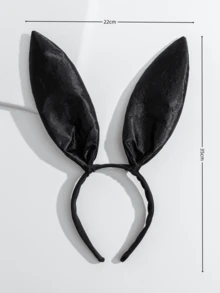 1pc Halloween Satin Bunny Ear Headband, Suitable For Holiday Party Costume - Black - View 3