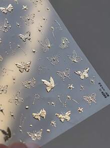 1 张 5D 奢华金色蝴蝶美甲贴纸复古自粘转移 DIY 指甲装饰滑块贴花 - 金色 - 查看 5