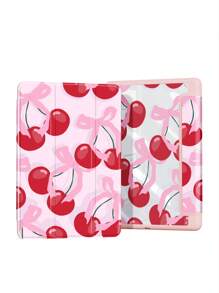 1pc Bow Tie Cherry Dual-Sided Painted Acrylic Transparent Crystal Back Cover, Compatible With IPad 10.2 Inch 2021/2020/2019 IPad 9th/8th/7th Gen, Compatible With IPad 5th Gen (9.7 Inch), IPad Air 5th Gen 2022/IPad 10th Gen/IPad Pro 11 Inch 2024, With Pen Holder, Supports Auto Sleep/Wake Cover, Provides Drop Protection