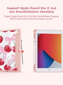 1pc Bow Tie Cherry Dual-Sided Painted Acrylic Transparent Crystal Back Cover, Compatible With IPad 10.2 Inch 2021/2020/2019 IPad 9th/8th/7th Gen, Compatible With IPad 5th Gen (9.7 Inch), IPad Air 5th Gen 2022/IPad 10th Gen/IPad Pro 11 Inch 2024, With Pen Holder, Supports Auto Sleep/Wake Cover, Provides Drop Protection