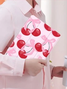 1pc Bow Tie Cherry Dual-Sided Painted Acrylic Transparent Crystal Back Cover, Compatible With IPad 10.2 Inch 2021/2020/2019 IPad 9th/8th/7th Gen, Compatible With IPad 5th Gen (9.7 Inch), IPad Air 5th Gen 2022/IPad 10th Gen/IPad Pro 11 Inch 2024, With Pen Holder, Supports Auto Sleep/Wake Cover, Provides Drop Protection