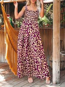 歐美風格新款女士印花吊帶裙，休閒夏季度假裙