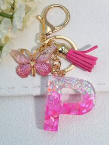 1pc English Letter Key Chain, European And American Style Charm Keychain With Butterfly Tassel Pendant Gift Souvenir Car Accessories Bag Charm School Cute Goth Y2k
