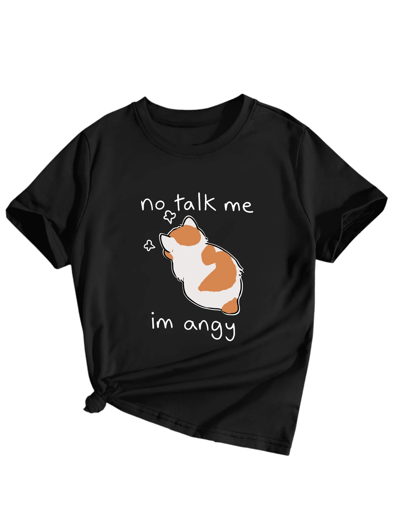 Cute Kitten No Talk Me Printed Cotton T-Shirt Women's Shirt - màu đen - Xem 1