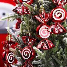 6pcs Silver Plated Candy Ornaments, 10cm/3.94inch Length, Candy Hanging Decorations, Christmas Candy Ornaments, Christmas Party Decor, Silver Candy Home Decor Pendants, Suitable For Christmas & New Year Wreaths & Gifts