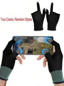 2入組雙指遊戲手套，透氣防汗，《王者榮耀》雞手遊觸控編織手套 - 黑色 - 查看 2