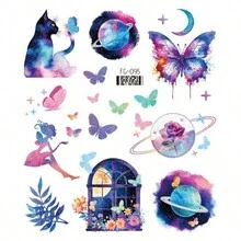 1 件闪光渐变色美人鱼、蝴蝶临时纹身，男女通用，适合儿童和成人 - 彩色 - 查看 16