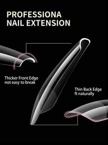 240 片全覆盖按压式指甲贴细高跟杏仁方形棺材法式假指甲可剥凝胶延长指甲贴胶囊 DIY 按压式指甲美甲用品 - 無色 - 查看 3