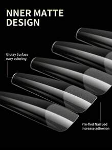 240 片全覆盖按压式指甲贴细高跟杏仁方形棺材法式假指甲可剥凝胶延长指甲贴胶囊 DIY 按压式指甲美甲用品 - 無色 - 查看 4