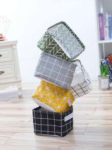 1 件装桌面收纳篮网格编织布收纳盒 - 黑色 - 查看 5