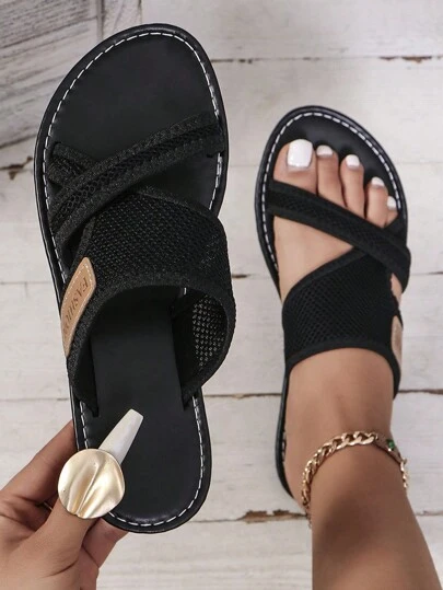 New Fashion Breathable Mesh Open Toe Flat Sandals, Non-Slip Wear-Resistant Soft Bottom Beach Slippers, Casual Sports Shoes For Women