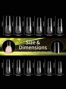 240 片全覆盖按压式指甲贴细高跟杏仁方形棺材法式假指甲可剥凝胶延长指甲贴胶囊 DIY 按压式指甲美甲用品 - 無色 - 查看 2