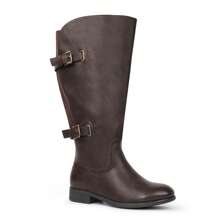 Women's Classic Extra Wide Calf Flat Knee High Tall Boots With Side Zipper Fall And Winter - 棕色 - 查看 5