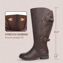 Women's Classic Extra Wide Calf Flat Knee High Tall Boots With Side Zipper Fall And Winter - 棕色 - 查看 3