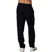 Kit 4 Men's Linen Pants With Pockets And Adjustable Drawstring Tailoring For Extreme Comfort And Sophistication - màu đen - Xem 6