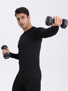 Boyfriend Style Men's Compression Gym Outdoor Sports Fishing Cycling Hiking Casual Breathable Quick Drying Long Sleeve Fitness Shirt, Tight Moisture-Wicking Core Workout Base Layer