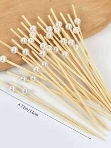 100pcs Picks, 4.7 Inch Appetizer Toothpicks, White Pearl Bamboo Skewers For Appetizers, Fruits, Cupcakes, Charcuterie, Drinks Garnish Christmas Holiday Birthday Party Decorations Supplies, Toothpicks, Food Picks, For Wedding Birthday Buffet Party Food Decorations - Multicolor - View 2