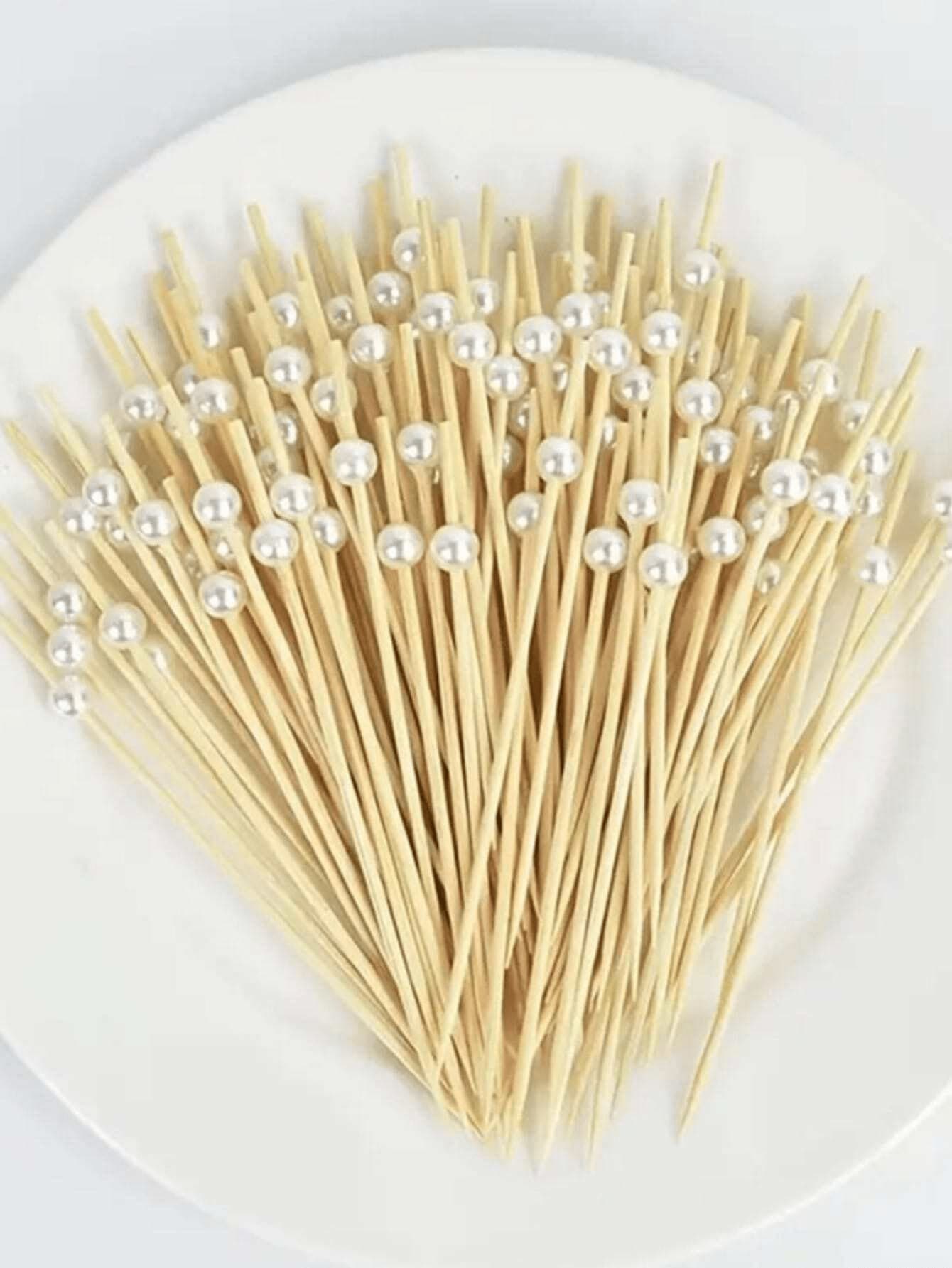 100pcs Picks, 4.7 Inch Appetizer Toothpicks, White Pearl Bamboo Skewers For Appetizers, Fruits, Cupcakes, Charcuterie, Drinks Garnish Christmas Holiday Birthday Party Decorations Supplies, Toothpicks, Food Picks, For Wedding Birthday Buffet Party Food Decorations - Multicolor - View 1