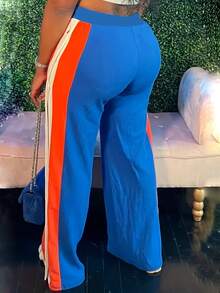 Pantalones largos informales de talla grande, unicolor, parche, abertura lateral, uso diario casual - Multicolor - Ver 3