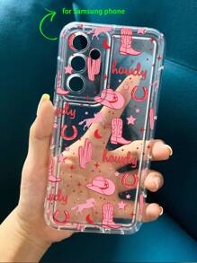 Women Cowboy Hat And Boot & Pink Cowgirl Print Clear Case Compatible With IPhone 11/12/13/14/15/15pro/15 Plus/15 Promax/7plus/8plus/X/Xs Max/Xr/11pro/12pro/13pro/14pro/12mini/13mini/11promax/12promax/13promax/14promax/14plus/6/6s/6plus/7/8/Se& Galaxy/A54/A14/A12/A13/A15/A32/A33/A24/A52S/S20/S21/S22/S23/S24/S23Plus/S24ultra Waterproof Shockproof Anti-Fall Scratch Resistant - Multicolor - View 4