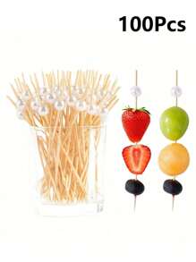 100pcs Picks, 4.7 Inch Appetizer Toothpicks, White Pearl Bamboo Skewers For Appetizers, Fruits, Cupcakes, Charcuterie, Drinks Garnish Christmas Holiday Birthday Party Decorations Supplies, Toothpicks, Food Picks, For Wedding Birthday Buffet Party Food Decorations - Multicolor - View 3