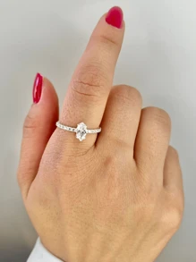 Solitaire Ring Navete Crystal Luxury 925 Sterling Silver - crates - View 3