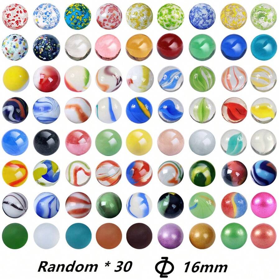 30 件复古 16 毫米多色随机非重复玻璃弹珠、玻璃猫眼珠，非常适合万圣节、圣诞节礼物
